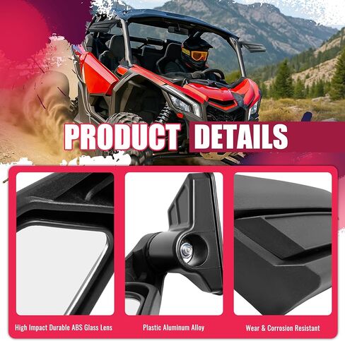 مرآة رؤية جانبية X3 زاوية عرض قابلة للتعديل متوافقة مع 2017-UP Can-am Maverick X3 XDS XRS MAX UTV مرايا جانبية زجاج + بلاستيك قطعتان in Kuwait