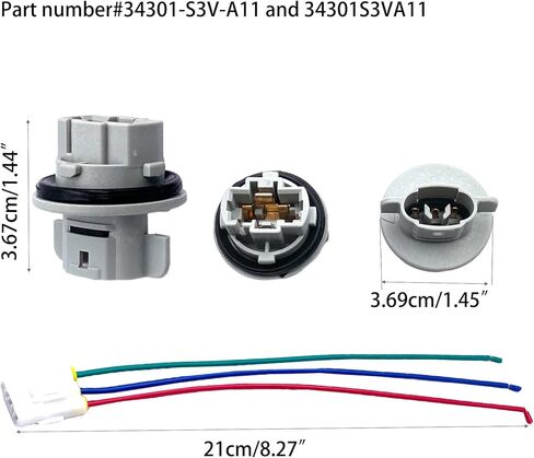 2 Pcs 34301-S3V-A11 Front Signal Lights Sockets with 3-Wire Pigtail Harness Compatible with Honda Fit Civic Element Ridgeline Insight Acura ZDX MDX Replaces# 34301S3VA11 in Kuwait
