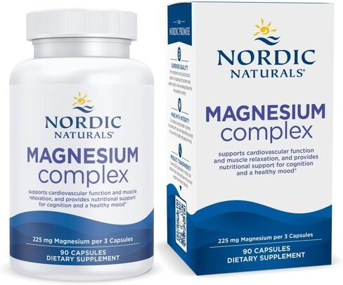 مركب المغنيسيوم من Nordic Naturals - 90 كبسولة - 225 ملغ من المغنيسيوم - صحة الدماغ والقلب، والمزاج، والطاقة، واسترخاء العضلات - غير معدل وراثيًا، نباتي - 30 وجبة in Kuwait