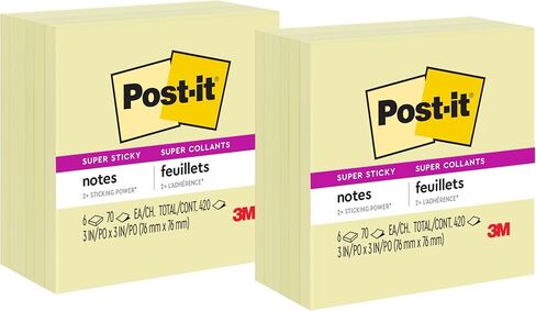 Post-it Super Sticky Notes، 12 لوحة ملاحظات لاصقة، 3 × 3 بوصة، اللوازم المدرسية، المنتجات المكتبية، ملاحظات لاصقة للأسطح الرأسية، الشاشات، الجدران والنوافذ، أصفر كناري، 840 إجماليًا in Kuwait