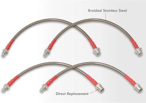 AJP Distributors Silver Stainless Steel Braided Oil Brake Lines Hoses Cables Kit 4PCS Front & Rear Set Compatible/Replacement For E38 7 Series 740i 740iL 750iL Euro 1995 1996 1997 1998 1999 2000 2001 in Kuwait