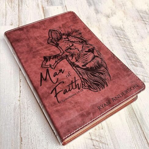Personalized Bible for Men, ESV Large Print Thinline Bible, Custom Engraved Name, Man of Faith Design, Baptism Gift, Christian Gift for him in Saudi Arabia