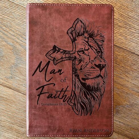 Personalized Bible for Men, ESV Large Print Thinline Bible, Custom Engraved Name, Man of Faith Design, Baptism Gift, Christian Gift for him in Saudi Arabia