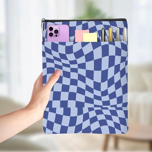 Wave Blue Plaid Book Lovers Gifts, Book Sleeve Vintage Checkered Waterproof Books Covers for Paperbacks with Front Pocket Bookish Accessories Gifts for Women Friend Sister Anniversary Friendship in Kuwait