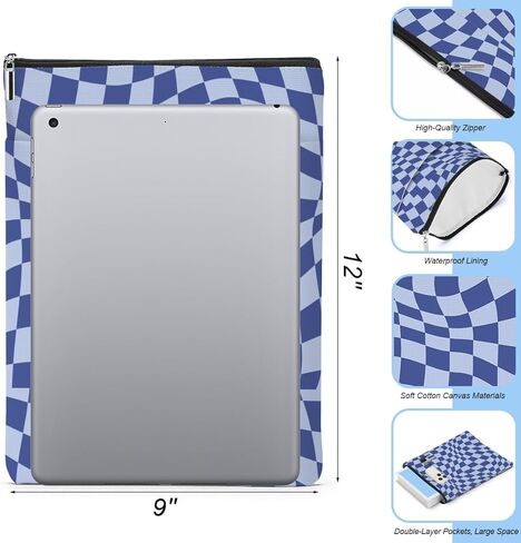 Wave Blue Plaid Book Lovers Gifts, Book Sleeve Vintage Checkered Waterproof Books Covers for Paperbacks with Front Pocket Bookish Accessories Gifts for Women Friend Sister Anniversary Friendship in Kuwait