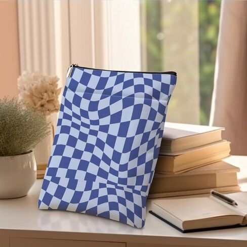 Wave Blue Plaid Book Lovers Gifts, Book Sleeve Vintage Checkered Waterproof Books Covers for Paperbacks with Front Pocket Bookish Accessories Gifts for Women Friend Sister Anniversary Friendship in Kuwait