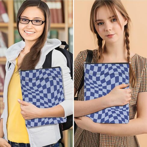 Wave Blue Plaid Book Lovers Gifts, Book Sleeve Vintage Checkered Waterproof Books Covers for Paperbacks with Front Pocket Bookish Accessories Gifts for Women Friend Sister Anniversary Friendship in Kuwait