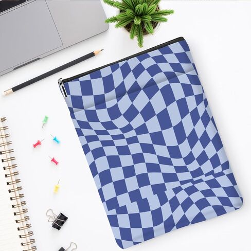 Wave Blue Plaid Book Lovers Gifts, Book Sleeve Vintage Checkered Waterproof Books Covers for Paperbacks with Front Pocket Bookish Accessories Gifts for Women Friend Sister Anniversary Friendship in Kuwait