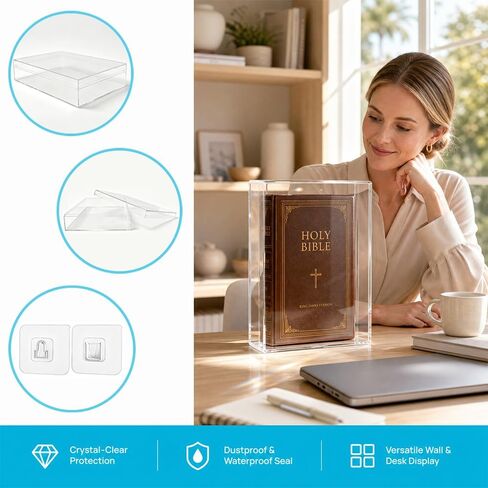 Acrylic Bible Display Case Wall Mount, Clear Acrylic Display Case for Bible, Vertical & Horizontal Book Protector Case for Collectors to Display and Storage Bibles, DVDs, 10.2 x 7 x 2.4 Inch in Saudi Arabia