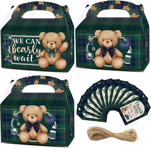 READIGO 12PCS Vintage We Can Bearly Wait Party Boxes, Green Plaid Teddy Bear Gift Treat Boxes for Birthday, Baby Shower, Gender Reveal Party Decoration in Saudi Arabia
