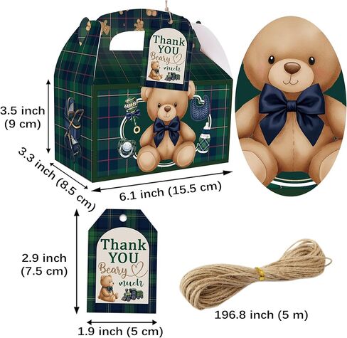 READIGO 12PCS Vintage We Can Bearly Wait Party Boxes, Green Plaid Teddy Bear Gift Treat Boxes for Birthday, Baby Shower, Gender Reveal Party Decoration in Saudi Arabia