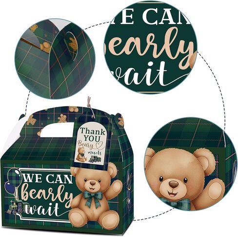 READIGO 12PCS Vintage We Can Bearly Wait Party Boxes, Green Plaid Teddy Bear Gift Treat Boxes for Birthday, Baby Shower, Gender Reveal Party Decoration in Saudi Arabia