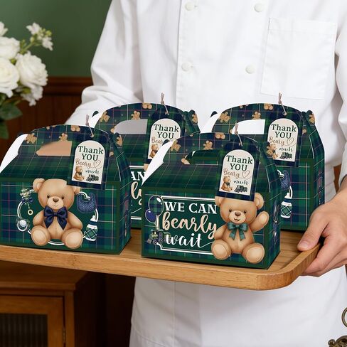 READIGO 12PCS Vintage We Can Bearly Wait Party Boxes, Green Plaid Teddy Bear Gift Treat Boxes for Birthday, Baby Shower, Gender Reveal Party Decoration in Saudi Arabia