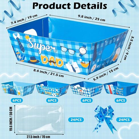 OSNIE Father's Day Empty Gift Baskets Kit for Dad - 24 Sets Happy Father’s Day Blue Basket for Gifts Empty with Cellophane Basket Bags and Ribbons Bows for Anniversary Party Birthday Holiday Business in Saudi Arabia