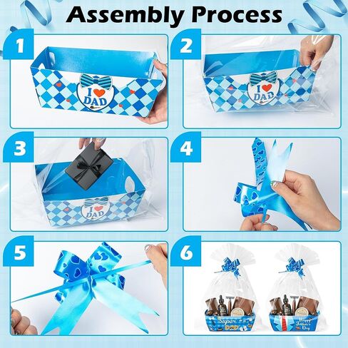 OSNIE Father's Day Empty Gift Baskets Kit for Dad - 24 Sets Happy Father’s Day Blue Basket for Gifts Empty with Cellophane Basket Bags and Ribbons Bows for Anniversary Party Birthday Holiday Business in Saudi Arabia