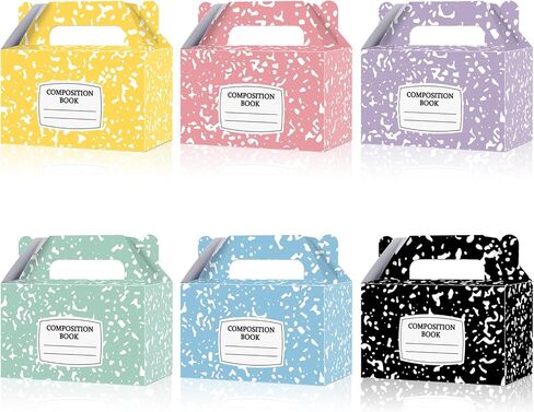 Yiaoyinnz 12Pcs Back to School Gift Boxes Composition Notebook Treat Boxes Bulk Pastel Paper Goodie Bags End of Year Treat Box with Handles Graduation for Back to School Party Decor Supplies in Kuwait