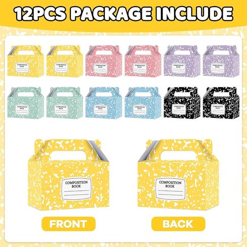 Yiaoyinnz 12Pcs Back to School Gift Boxes Composition Notebook Treat Boxes Bulk Pastel Paper Goodie Bags End of Year Treat Box with Handles Graduation for Back to School Party Decor Supplies in Kuwait