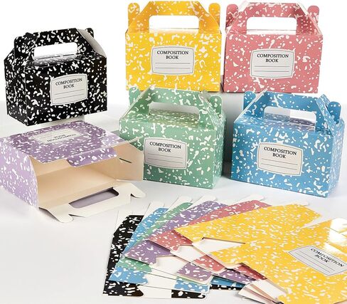 Yiaoyinnz 12Pcs Back to School Gift Boxes Composition Notebook Treat Boxes Bulk Pastel Paper Goodie Bags End of Year Treat Box with Handles Graduation for Back to School Party Decor Supplies in Kuwait