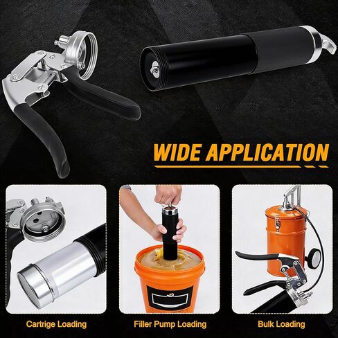 Heavy-duty handheld grease gun set, 14 oz capacity, equipped with a spring hose, 90° grease nozzle, dual-handle locking pliers, and other accessories, suitable for machinery, automobiles, and boats. in Kuwait