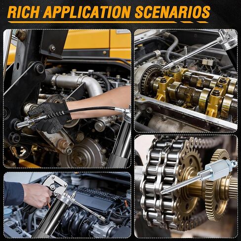 Heavy-duty handheld grease gun set, 14 oz capacity, equipped with a spring hose, 90° grease nozzle, dual-handle locking pliers, and other accessories, suitable for machinery, automobiles, and boats. in Kuwait