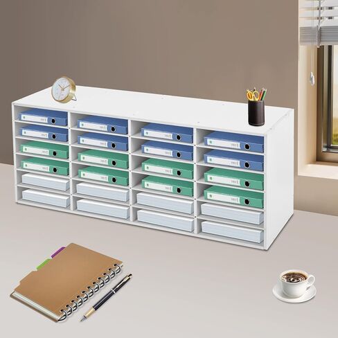 Literature Organizer, 24 Slots Countertop Mail Sorter Organizer PVC Student Mailbox Paper Bill Holder File Letter Sorter Shelf Compartment Shelf Holder for Office Home Classroom (4x6 White) in Saudi Arabia
