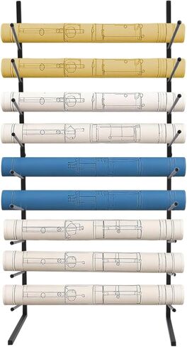 Wall Mount Blueprint Storage Rack - 9-Tier Metal Blueprint Holder for Vinyl Rolls, Engineering Drawings, and Art Prints - Max 15lb/Arm - Ideal for Home or Office Organization (White) in Saudi Arabia