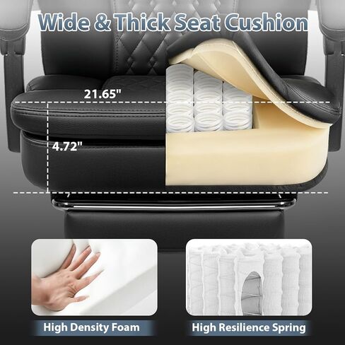 PRETZI Executive Office Chair 400LBS, Ergonomic Office Chair with Foot Rest, Heavy Duty Desk Chair for Home Office, Reclining High Back PU Leather Computer Chair Comfy, Black in Saudi Arabia