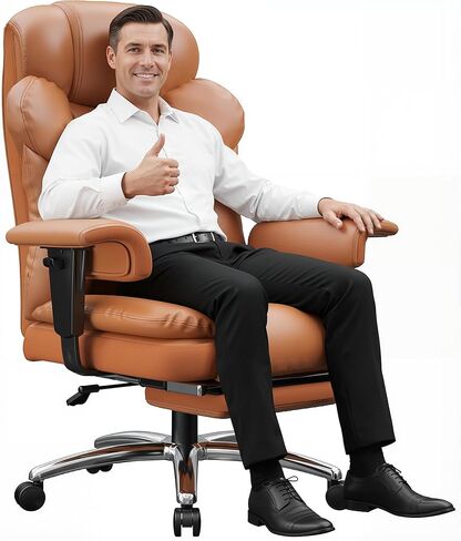 DurayLoly Big and Tall Office Chair with Footrest, Ergonomic Leather Office Desk Chair with Pocket Spring Cushion, 105°-135°Reclining & Height Adjustable, Ergonomic Computer Chair for Back Pain in Saudi Arabia