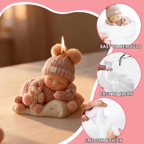 Sleeping Baby Candle Mold, Baby Shower Chocolate Silicone Molds for Candle Making, Epoxy Resin Casting Molds for Handmade DIY Soap & Party Cake Candy Home Desk Decor Craft Supplies in Saudi Arabia