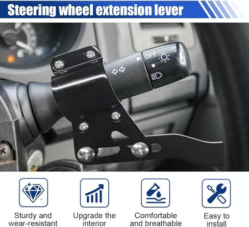 Car Turn Signal Lever Extender, Aluminum Alloy Car Steering Wheel Turn Rod Position Up Kit with Spacers, Long-Lasting Vehicle Steering Wheel Signal Rod Accessories (Black) in Kuwait