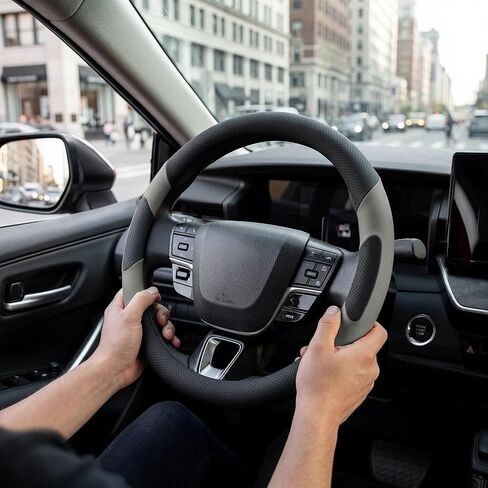 غطاء عجلة قيادة السيارة من West Llama مخصص لسيارة Toyota Camry 2006-2026، جلد من الألياف الدقيقة، مضاد للانزلاق، 14.5-15 بوصة، أسود + رمادي in Kuwait