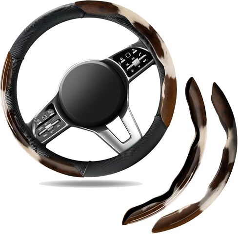2 pcs Carbon Fiber Car Steering Wheel Cover, Cute Anti-Skid & Scratch-Proof Steering Wheel Protector, Universal Vehicle Wheel Cover Clip for Men & Women Cute Black Leopard in Saudi Arabia
