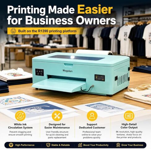 A3 R1390 DTF Printer Bundle with Roll Feeder, White Ink Circulation System & Auto Cleaning, Multi-Material Compatible, Ideal for Custom Garment & DIY T-Shirt Printing, Bright Colors in Kuwait