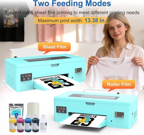 A3 R1390 DTF Printer Bundle with Roll Feeder, White Ink Circulation System & Auto Cleaning, Multi-Material Compatible, Ideal for Custom Garment & DIY T-Shirt Printing, Bright Colors in Kuwait