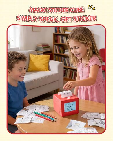 Smart AI Voice Sticker Printer Cube, Magic Thermal Sticker Maker with Display, Inkless Portable Sticker Cube for Home, Office, Study & DIY Projects, 5 Rolls Paper Included in Kuwait