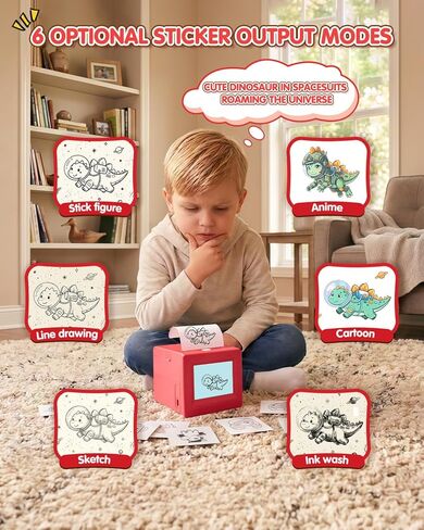 Smart AI Voice Sticker Printer Cube, Magic Thermal Sticker Maker with Display, Inkless Portable Sticker Cube for Home, Office, Study & DIY Projects, 5 Rolls Paper Included in Kuwait