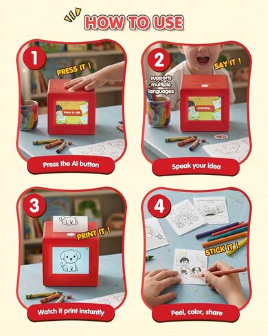 Smart AI Voice Sticker Printer Cube, Magic Thermal Sticker Maker with Display, Inkless Portable Sticker Cube for Home, Office, Study & DIY Projects, 5 Rolls Paper Included in Kuwait
