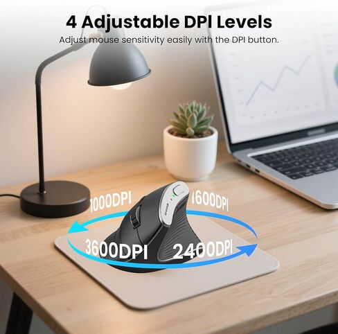 Bnnwa Wireless Vertical Ergonomic Mouse, Multi-Device(Bluetooth + 2.4G Connection), 4 Adjustable DPI, 7 Buttons Computer Mouse for PC, Laptop, Desktop, MacBook - Pink in Saudi Arabia