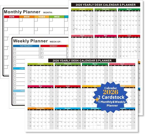 2026 Wall Calendar 11x17 Inch - 2 Pack Reversible (Vertical/Horizontal) Desk Calendar (Thick Cardstock) + Bonus 1 Pack Dry Erase Planner - Yearly Calendar for Office, School, Home in Saudi Arabia