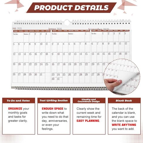 Motiskyy 2026-2029 Yearly Wall Calendar 3-month Calendar Yearly Planner Quarterly Move a Page Rolling 12 Months Julian Date July 2026 to December 2029 Plan Big Goals 36" x 17" in Kuwait