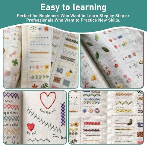 New Embroidery Stitch Book Kit for Adults & DIY Craft Lovers,Portable Embroidery Kit for Beginners Enthusiasts,Includes Guide to 106 Patterns with Tools & Tutorials and 86-Piece Sewing Tool Kit(1 Set) in Saudi Arabia