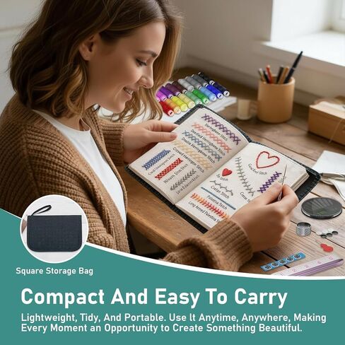 New Embroidery Stitch Book Kit for Adults & DIY Craft Lovers,Portable Embroidery Kit for Beginners Enthusiasts,Includes Guide to 106 Patterns with Tools & Tutorials and 86-Piece Sewing Tool Kit(1 Set) in Saudi Arabia