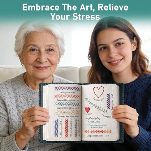 New Embroidery Stitch Book Kit for Adults & DIY Craft Lovers,Portable Embroidery Kit for Beginners Enthusiasts,Includes Guide to 106 Patterns with Tools & Tutorials and 86-Piece Sewing Tool Kit(1 Set) in Saudi Arabia