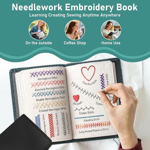 New Embroidery Stitch Book Kit for Adults & DIY Craft Lovers,Portable Embroidery Kit for Beginners Enthusiasts,Includes Guide to 106 Patterns with Tools & Tutorials and 86-Piece Sewing Tool Kit(1 Set) in Saudi Arabia