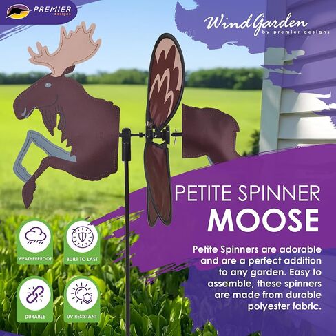Premier Kites Petite Spinner Moose – Whimsical Wind Spinner for Yard & Garden, Durable Weather-Resistant Fabric, Easy to Assemble, Outdoor Decor for Patios, Lawns, & Fairy Lovers in Kuwait