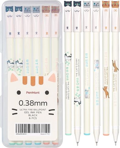 Cat Pens, 0.38mm Extra Fine Point, Quick Dry Black Gel Pens, Precise and smooth writing,Japanese Pen Style, 6-Count Pack in Saudi Arabia