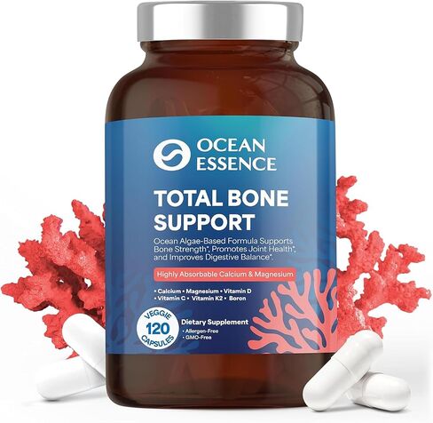 OCEAN ESSENCE Total Bone Support - Plant-Based Algae Calcium Supplement for Bone Density & Strength - for Men & Women 35+ - 120 Natural Organic Calcium Capsules - Vitamins for Optimal Bone Health in Saudi Arabia