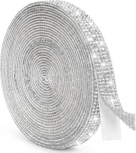 5 Yards Adhesive Rhinestone Ribbons, Silver Glitter Rhinestone Strips, Crystal Diamond Ribbon Roll Stickers for DIY Crafts Clothes Car Gift Wrap Decorations in Saudi Arabia