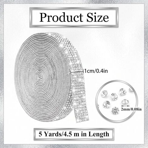 5 Yards Adhesive Rhinestone Ribbons, Silver Glitter Rhinestone Strips, Crystal Diamond Ribbon Roll Stickers for DIY Crafts Clothes Car Gift Wrap Decorations in Saudi Arabia