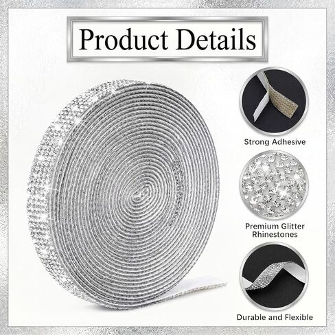 5 Yards Adhesive Rhinestone Ribbons, Silver Glitter Rhinestone Strips, Crystal Diamond Ribbon Roll Stickers for DIY Crafts Clothes Car Gift Wrap Decorations in Saudi Arabia